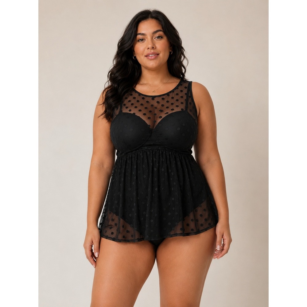 Torrid Swim Dress Polka Dot Mesh Overlay Retro Pinup Plus Size Underwire Support
